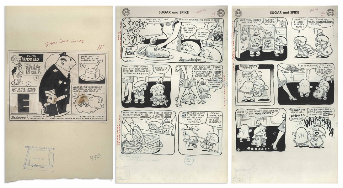 Sheldon Mayer Original Hand-Drawn ''Sugar and Spike'' Comic Book -- Complete Issue of 26 Pages From the June 1958 Issue #16 -- How Sugar & Spike Met, Batman Costume for Spike & Appearance by Scribbly!